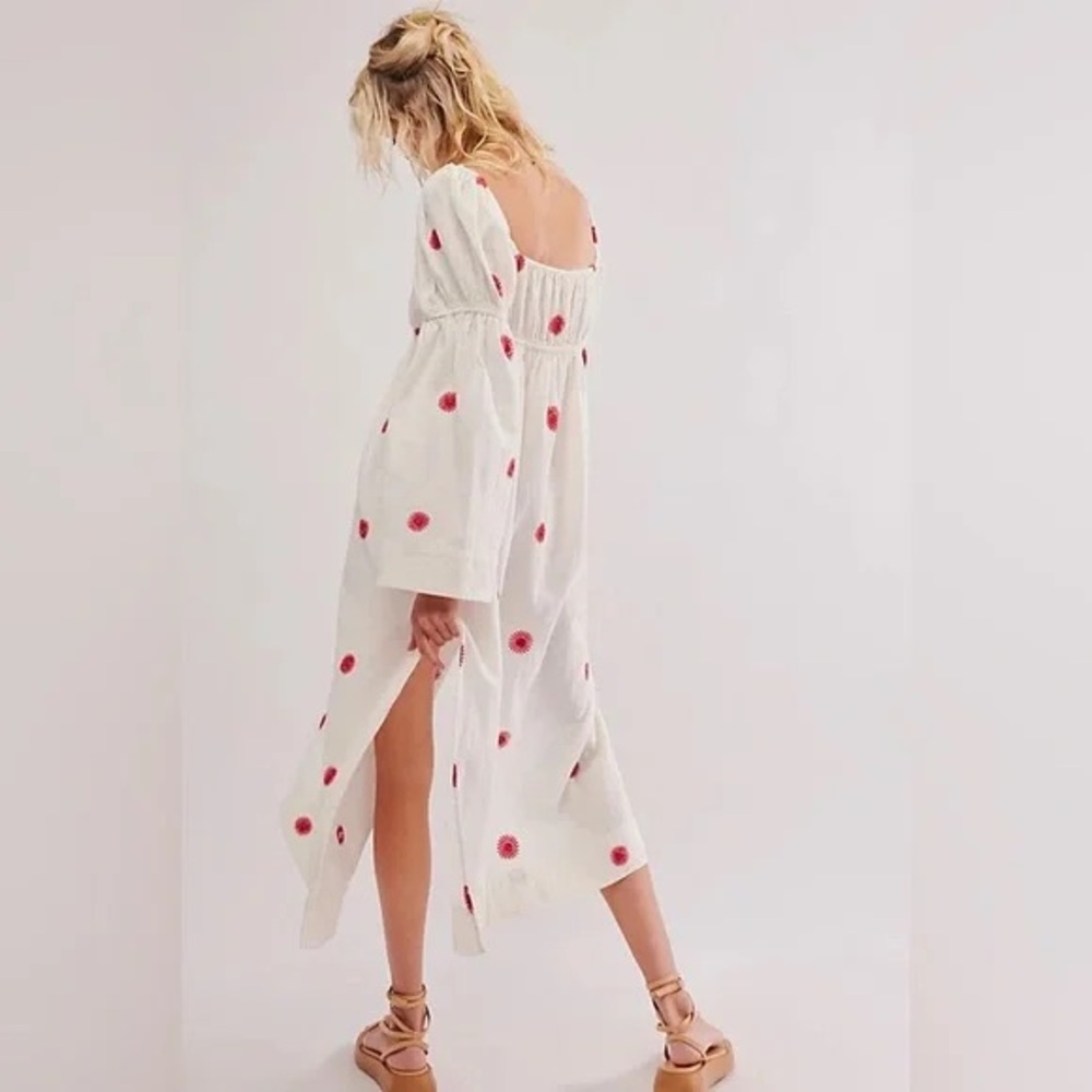 Free People Emory Embroidered Floral Long Sleeve cottage Dress Size S New - Picture 2 of 7